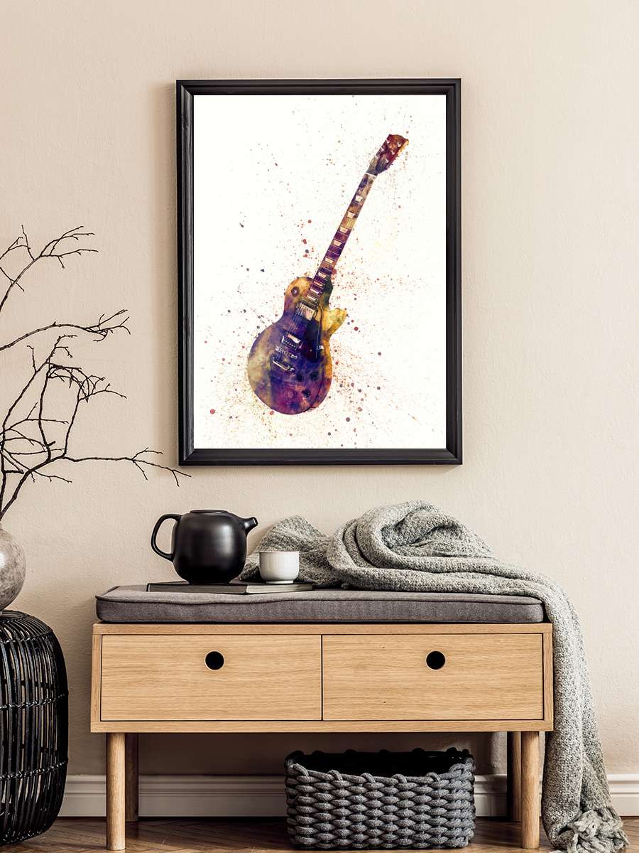 Electric Guitar Abstract… Abstract Watercolor II Müzik Poster Tablo Siyah Çerçeveli Yüksek Kalite Müzik Duvar Tablo