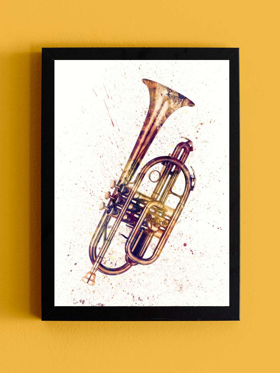 Cornet Abstract Watercolor Müzik Poster Tablo Siyah Çerçeveli Yüksek Kalite Müzik Duvar Tablo