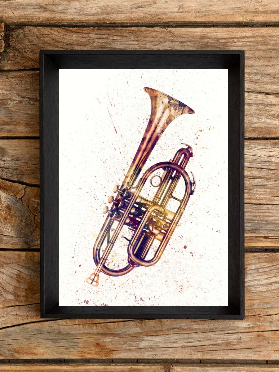 Cornet Abstract Watercolor Müzik Poster Tablo Siyah Çerçeveli Yüksek Kalite Müzik Duvar Tablo