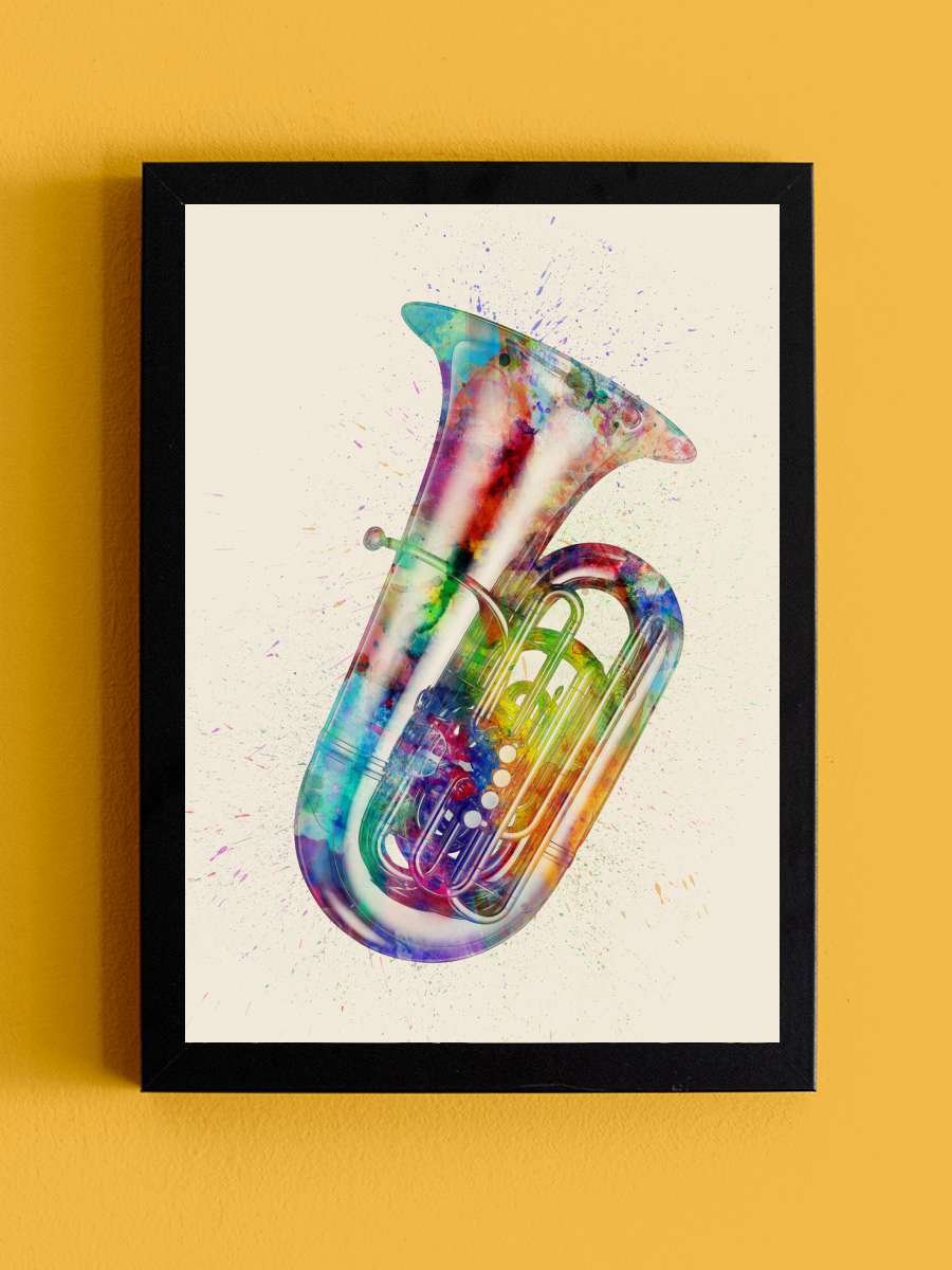 Tuba Abstract Watercolor Müzik Poster Tablo Siyah Çerçeveli Yüksek Kalite Müzik Duvar Tablo