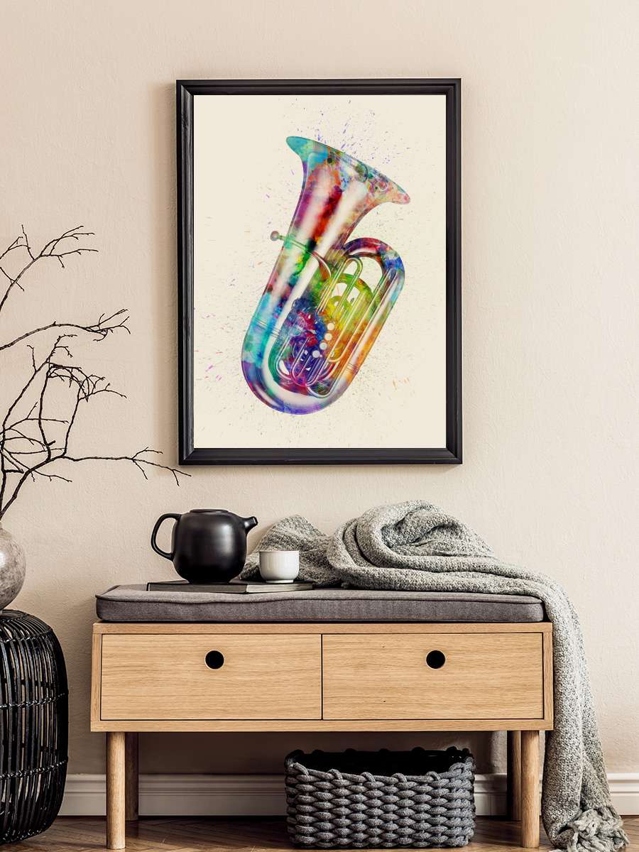 Tuba Abstract Watercolor Müzik Poster Tablo Siyah Çerçeveli Yüksek Kalite Müzik Duvar Tablo