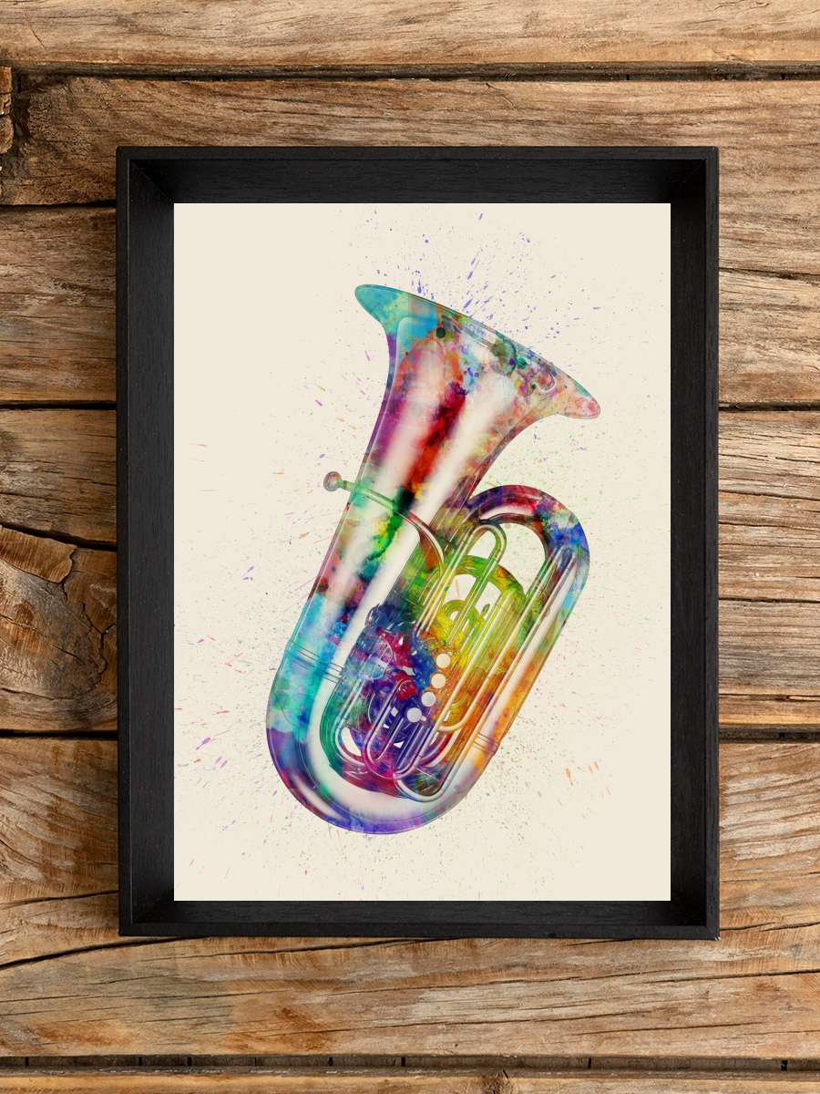 Tuba Abstract Watercolor Müzik Poster Tablo Siyah Çerçeveli Yüksek Kalite Müzik Duvar Tablo