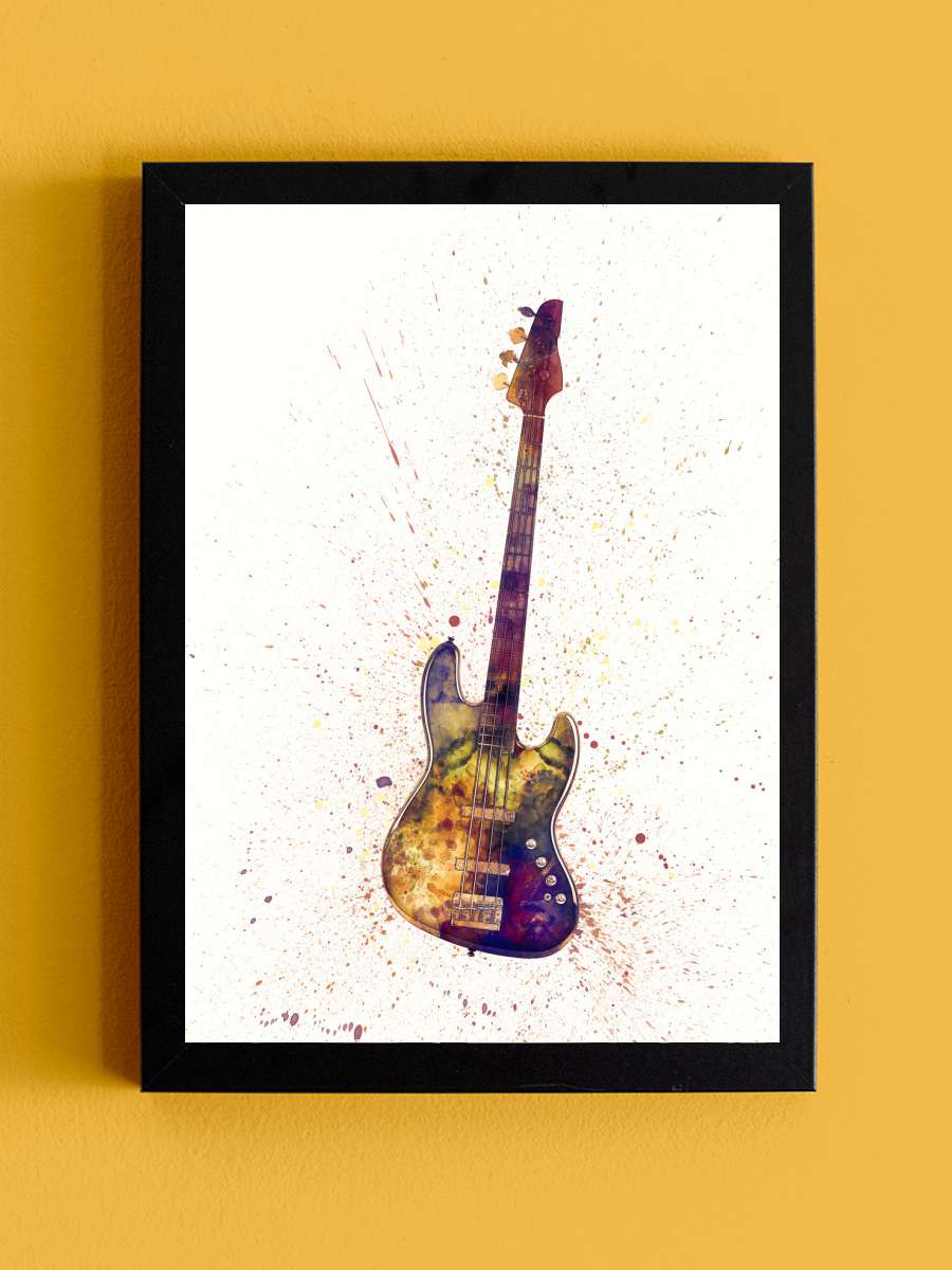 Electric Bass Guitar Abstract… Abstract Watercolor Müzik Poster Tablo Siyah Çerçeveli Yüksek Kalite Müzik Duvar Tablo