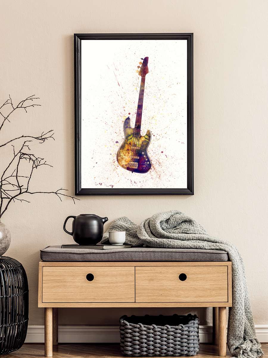 Electric Bass Guitar Abstract… Abstract Watercolor Müzik Poster Tablo Siyah Çerçeveli Yüksek Kalite Müzik Duvar Tablo