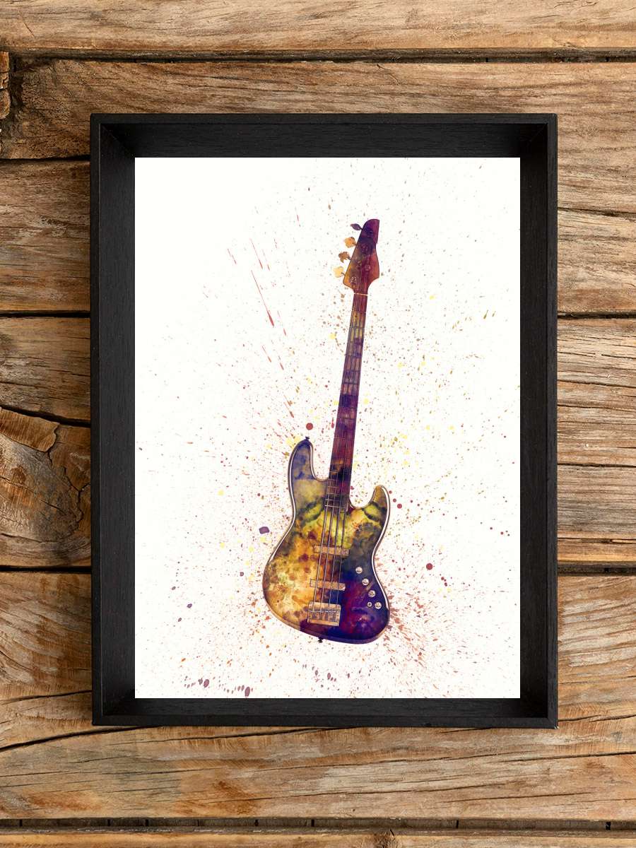 Electric Bass Guitar Abstract… Abstract Watercolor Müzik Poster Tablo Siyah Çerçeveli Yüksek Kalite Müzik Duvar Tablo