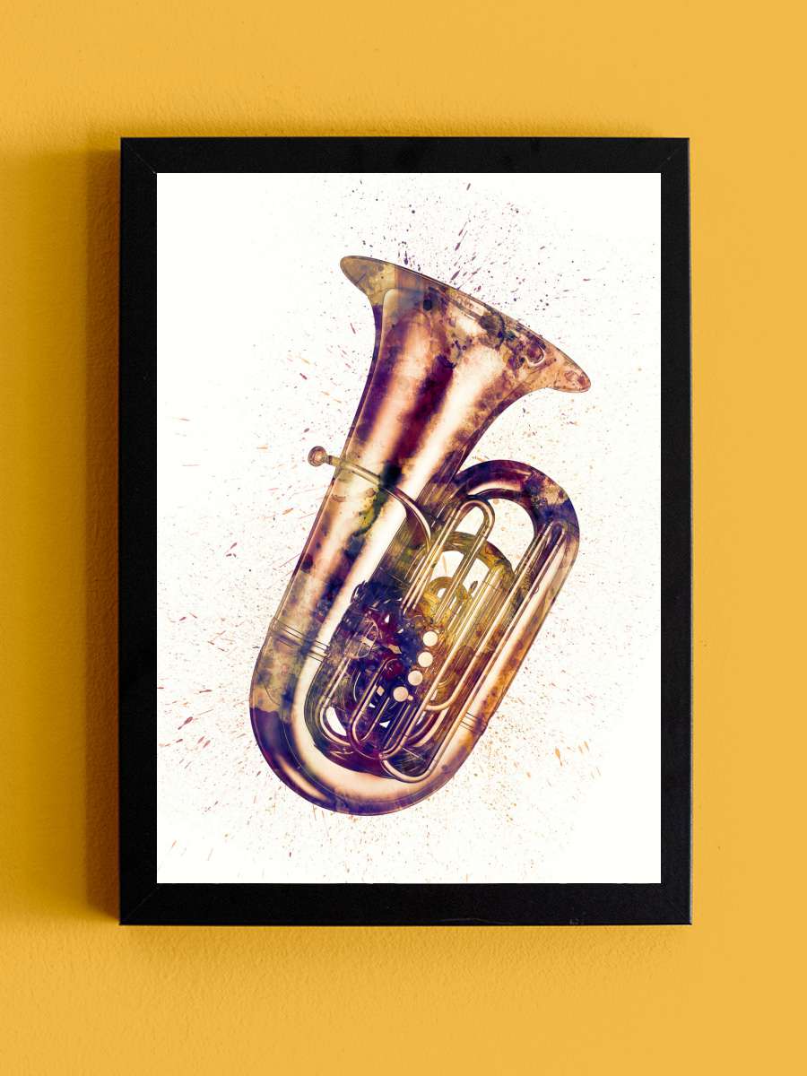 Tuba Abstract Watercolor Müzik Poster Tablo Siyah Çerçeveli Yüksek Kalite Müzik Duvar Tablo