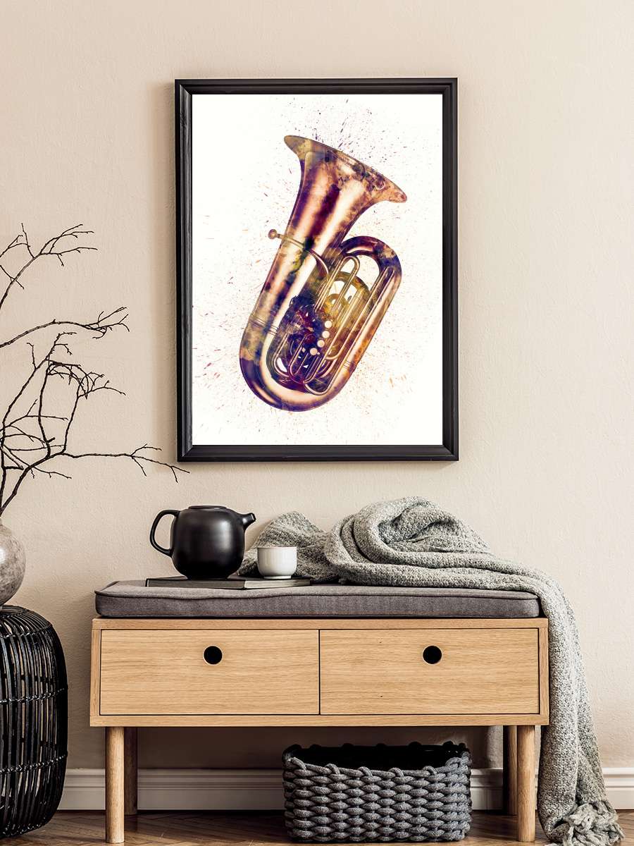 Tuba Abstract Watercolor Müzik Poster Tablo Siyah Çerçeveli Yüksek Kalite Müzik Duvar Tablo