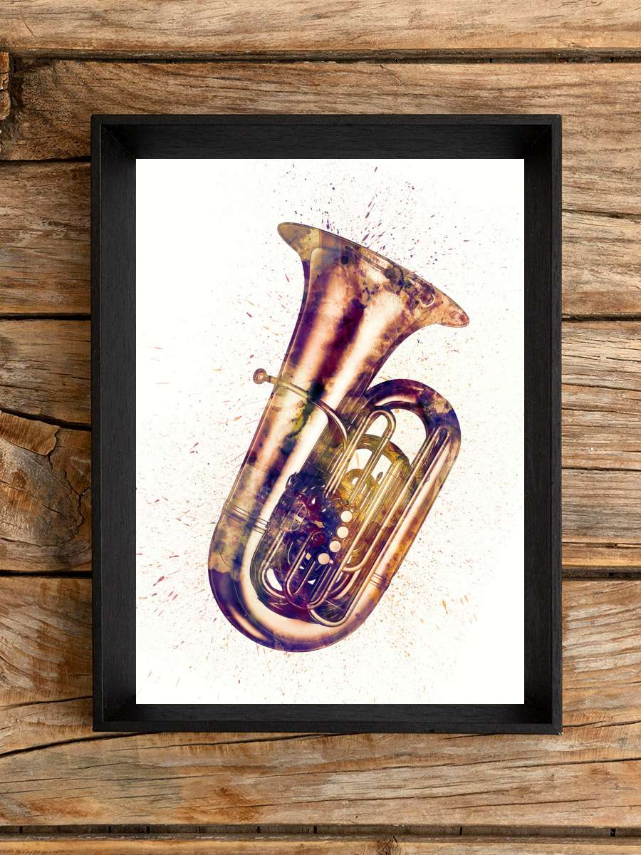 Tuba Abstract Watercolor Müzik Poster Tablo Siyah Çerçeveli Yüksek Kalite Müzik Duvar Tablo