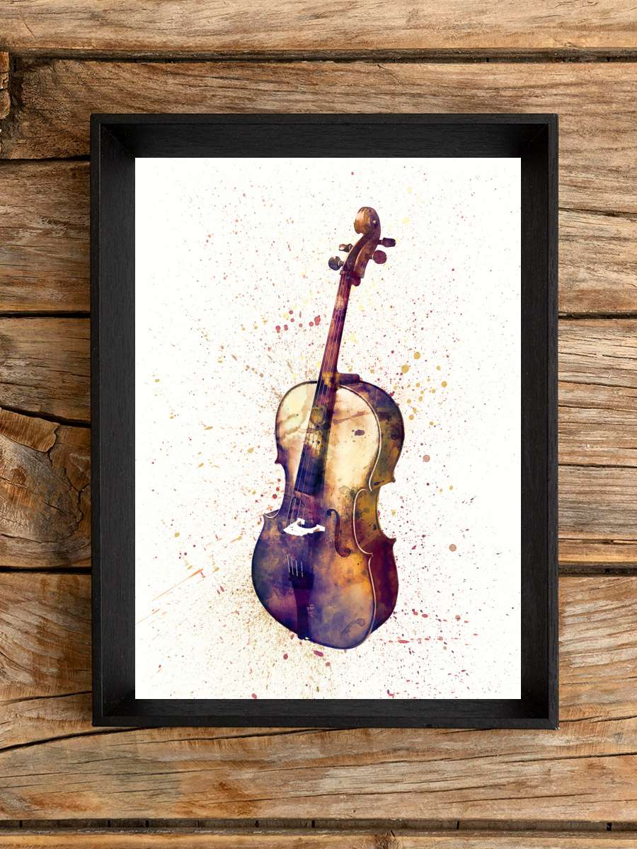 Cello Abstract Watercolor Müzik Poster Tablo Siyah Çerçeveli Yüksek Kalite Müzik Duvar Tablo