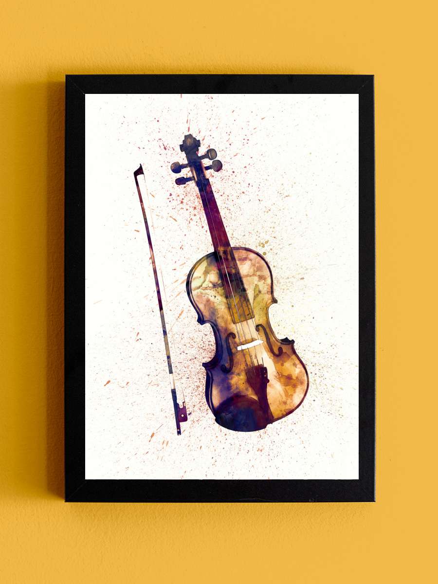 Violin Abstract Watercolor Müzik Poster Tablo Siyah Çerçeveli Yüksek Kalite Müzik Duvar Tablo