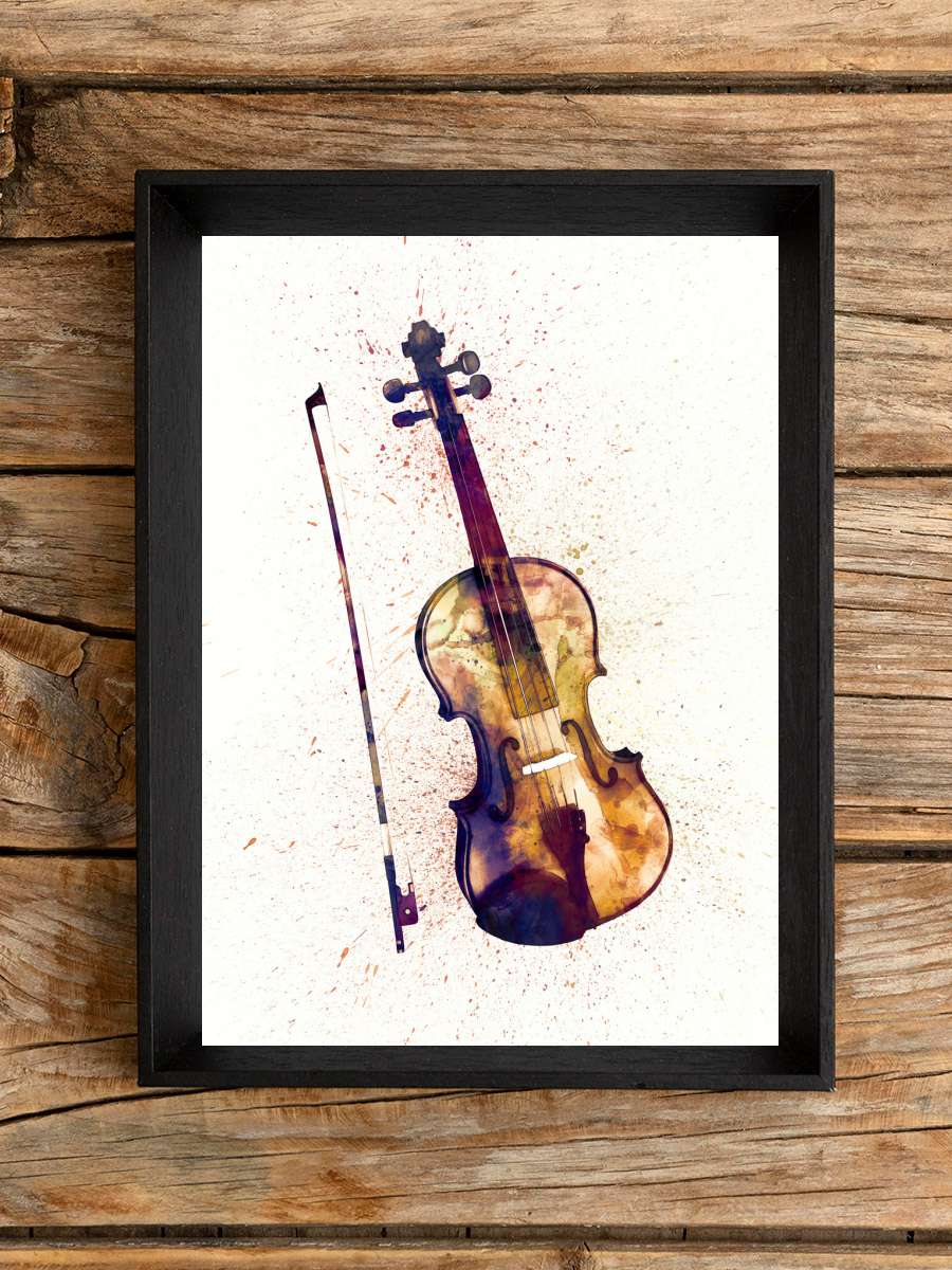 Violin Abstract Watercolor Müzik Poster Tablo Siyah Çerçeveli Yüksek Kalite Müzik Duvar Tablo