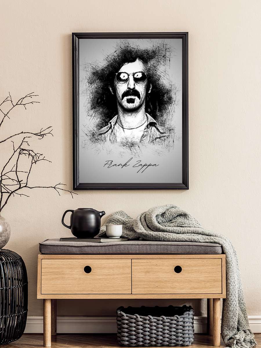 F. Zappa Sketch Müzik Poster Tablo Siyah Çerçeveli Yüksek Kalite Müzik Duvar Tablo