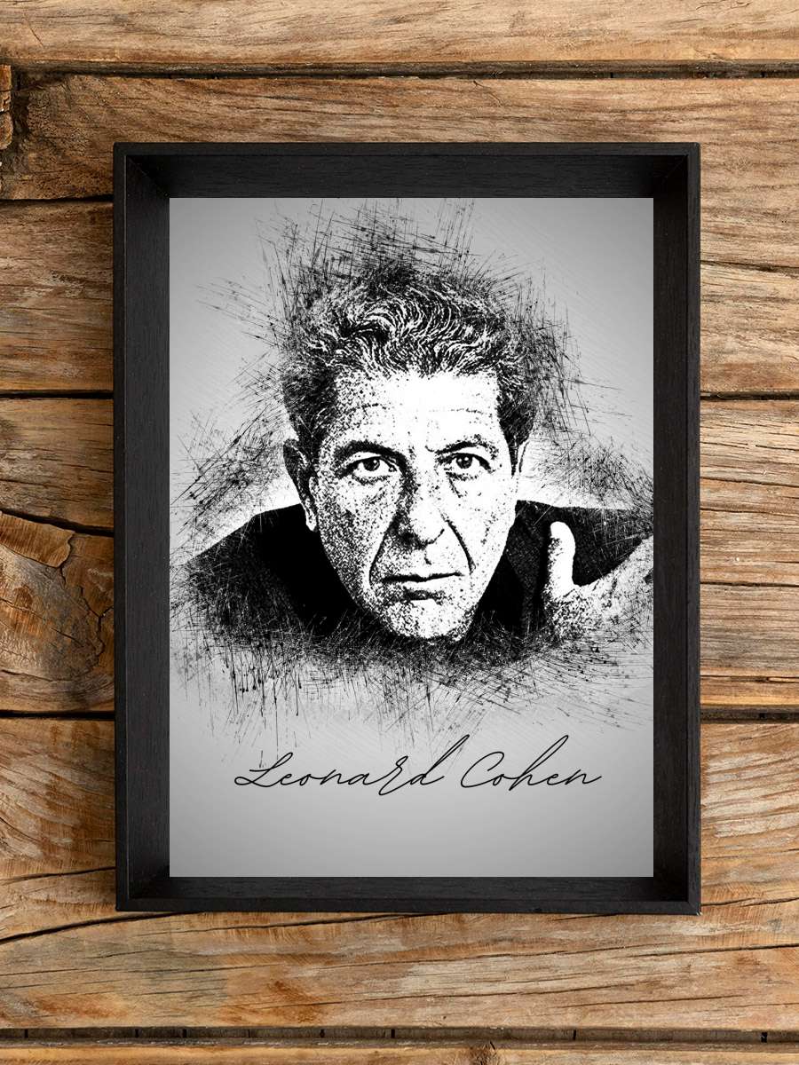 L. Cohen Sketch Müzik Poster Tablo Siyah Çerçeveli Yüksek Kalite Müzik Duvar Tablo