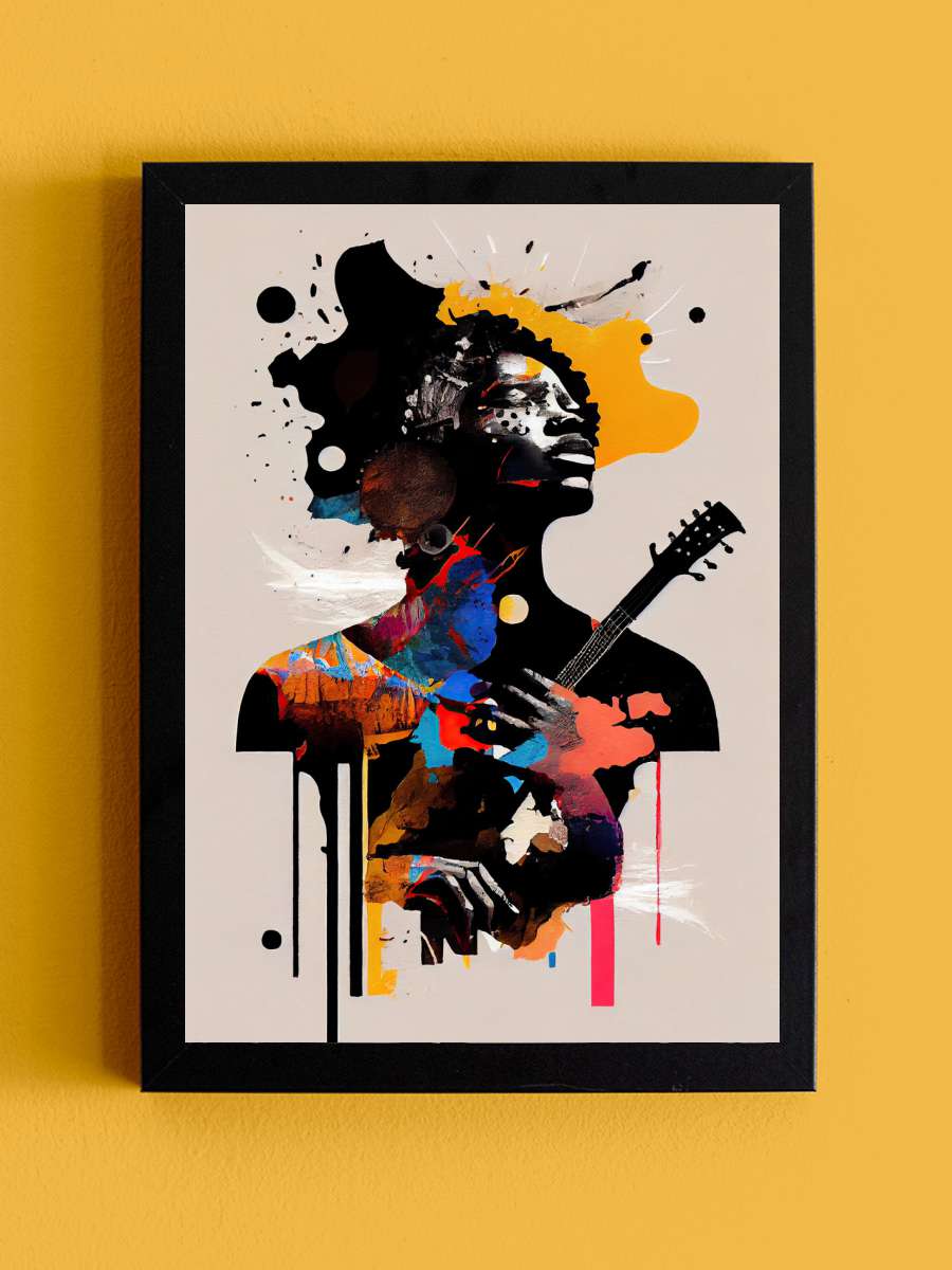 Creative Afrofuturist Afro Beat… Beat Musician Playing Guitar Müzik Poster Tablo Siyah Çerçeveli Yüksek Kalite Müzik Duvar Tablo