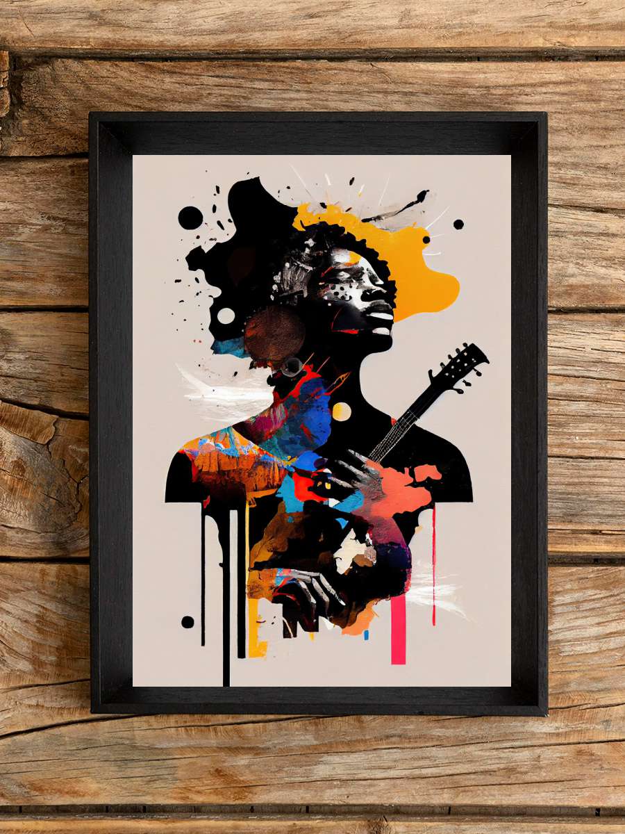 Creative Afrofuturist Afro Beat… Beat Musician Playing Guitar Müzik Poster Tablo Siyah Çerçeveli Yüksek Kalite Müzik Duvar Tablo