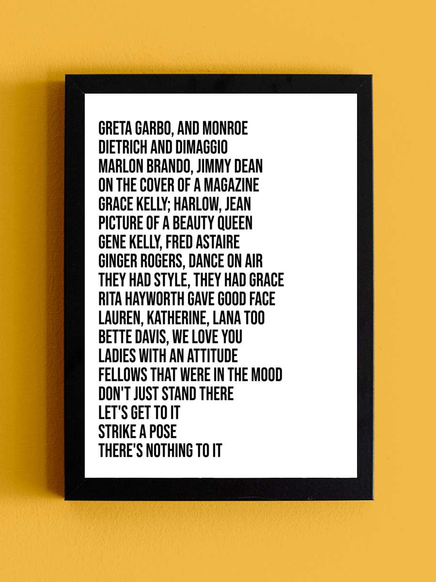 madonna lyrics Müzik Poster Tablo Siyah Çerçeveli Yüksek Kalite Müzik Duvar Tablo