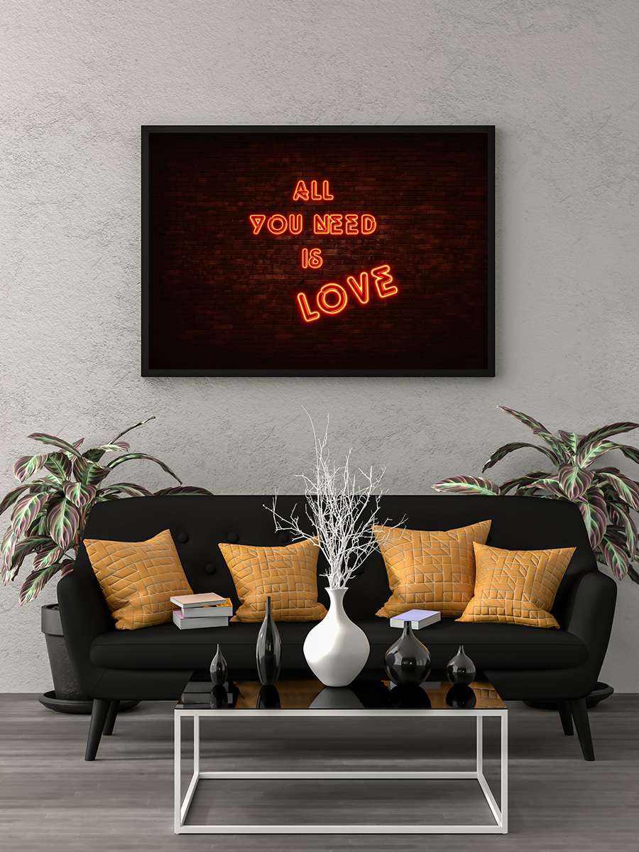 All you need is love Müzik Poster Tablo Siyah Çerçeveli Yüksek Kalite Müzik Duvar Tablo