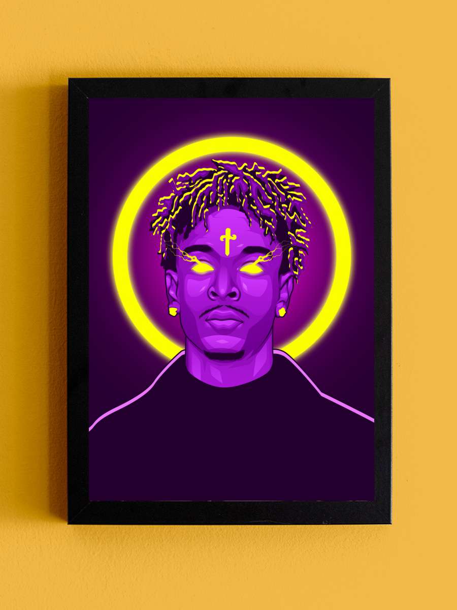 21 Savage Neon Art Rapper Müzik Poster Tablo Siyah Çerçeveli Yüksek Kalite Müzik Duvar Tablo