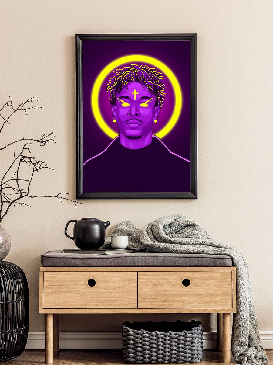 21 Savage Neon Art Rapper Müzik Poster Tablo Siyah Çerçeveli Yüksek Kalite Müzik Duvar Tablo