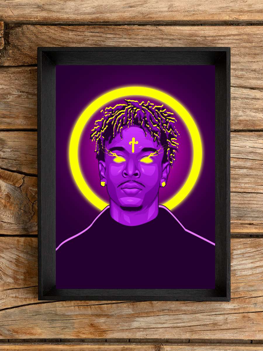 21 Savage Neon Art Rapper Müzik Poster Tablo Siyah Çerçeveli Yüksek Kalite Müzik Duvar Tablo