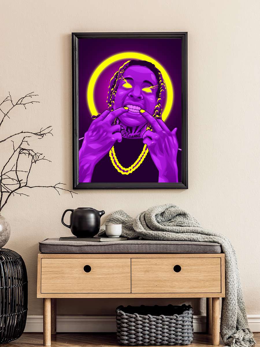 Lil Neon Art Rapper Müzik Poster Tablo Siyah Çerçeveli Yüksek Kalite Müzik Duvar Tablo