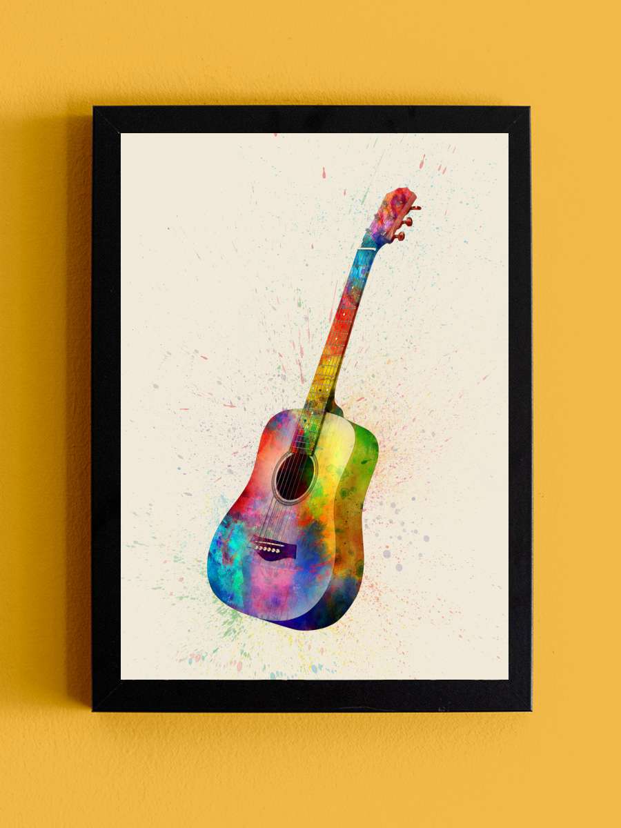 Acoustic Guitar Painting… Painting Watercolor Müzik Poster Tablo Siyah Çerçeveli Yüksek Kalite Müzik Duvar Tablo