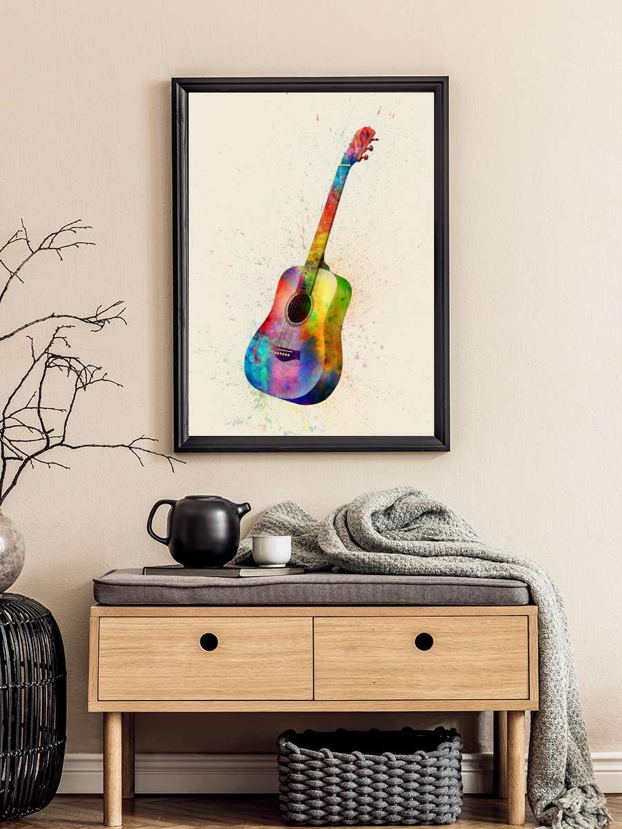 Acoustic Guitar Painting… Painting Watercolor Müzik Poster Tablo Siyah Çerçeveli Yüksek Kalite Müzik Duvar Tablo