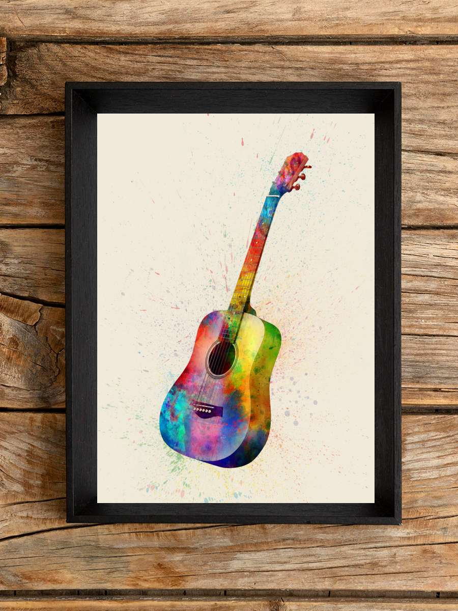 Acoustic Guitar Painting… Painting Watercolor Müzik Poster Tablo Siyah Çerçeveli Yüksek Kalite Müzik Duvar Tablo