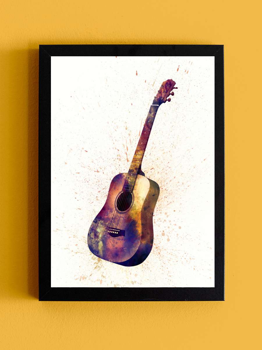 Acoustic Guitar Painting… Painting Watercolor Müzik Poster Tablo Siyah Çerçeveli Yüksek Kalite Müzik Duvar Tablo