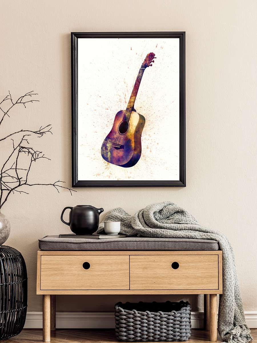 Acoustic Guitar Painting… Painting Watercolor Müzik Poster Tablo Siyah Çerçeveli Yüksek Kalite Müzik Duvar Tablo