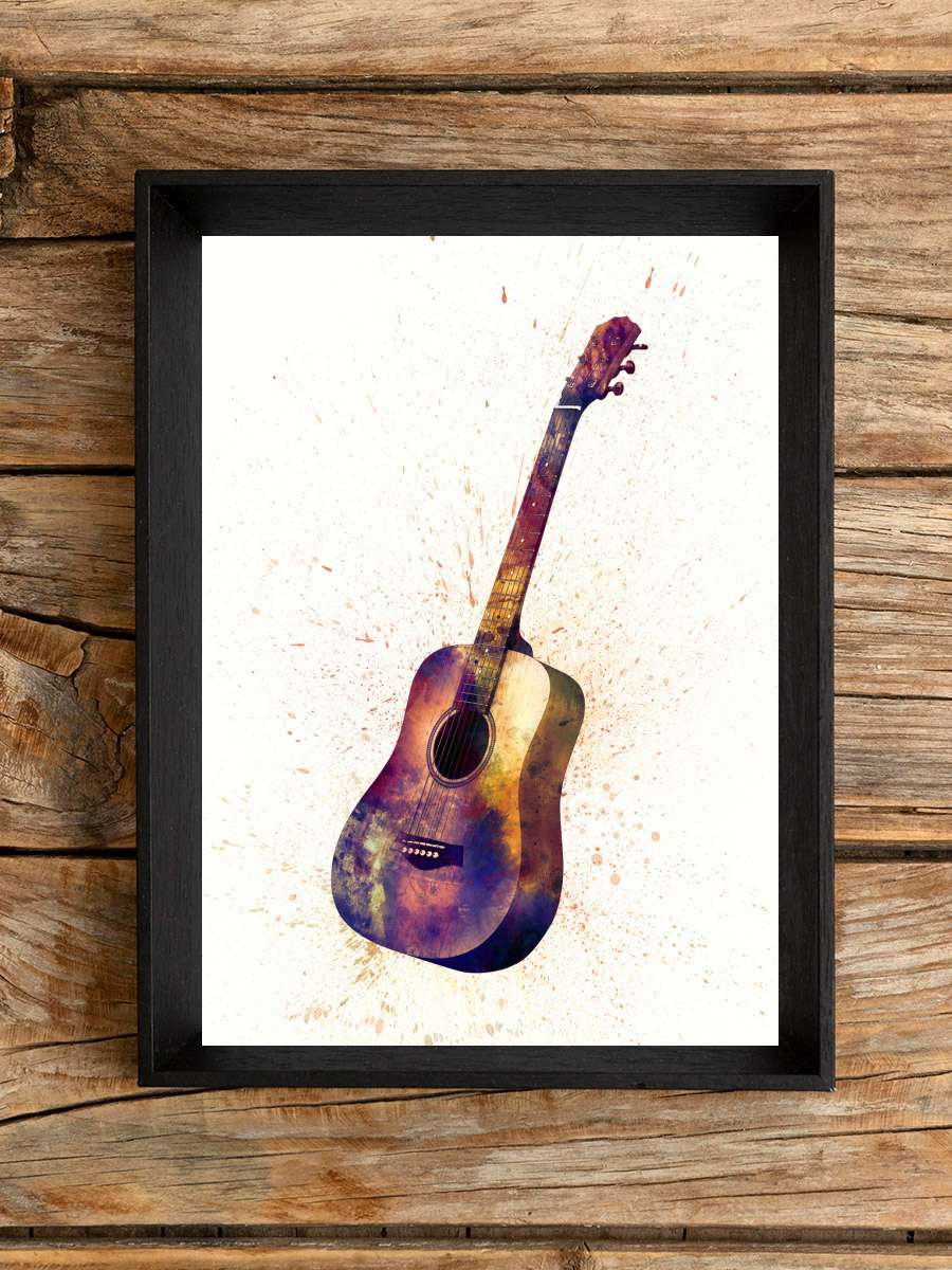 Acoustic Guitar Painting… Painting Watercolor Müzik Poster Tablo Siyah Çerçeveli Yüksek Kalite Müzik Duvar Tablo