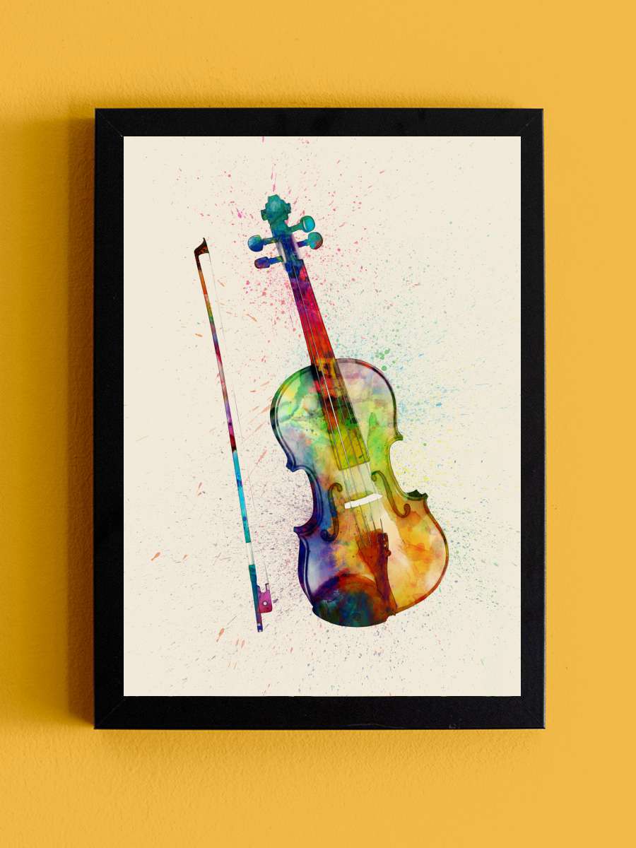 Violin Painting Watercolor Müzik Poster Tablo Siyah Çerçeveli Yüksek Kalite Müzik Duvar Tablo