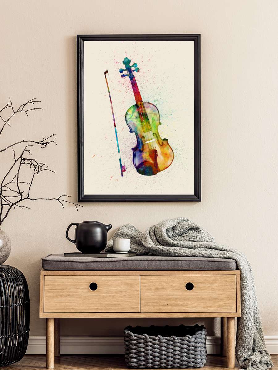 Violin Painting Watercolor Müzik Poster Tablo Siyah Çerçeveli Yüksek Kalite Müzik Duvar Tablo