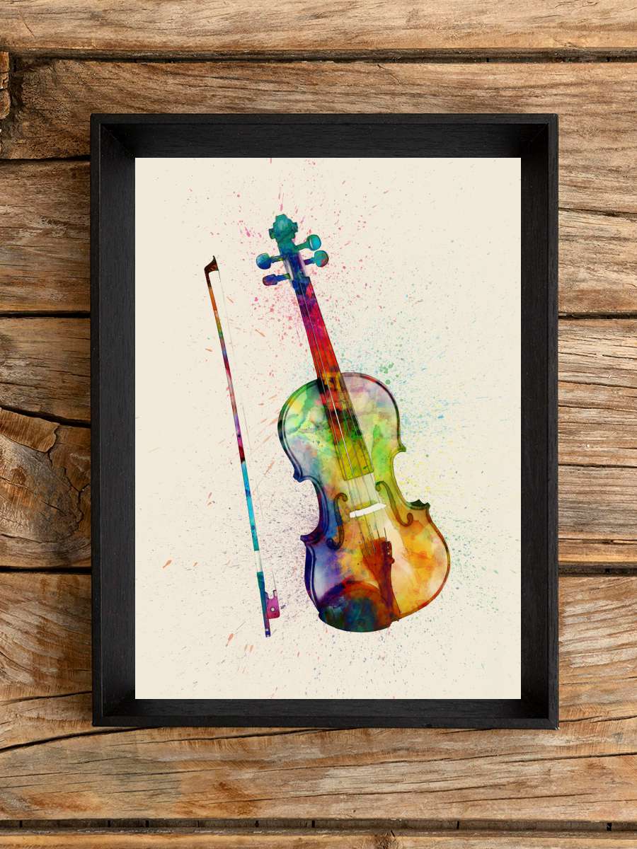 Violin Painting Watercolor Müzik Poster Tablo Siyah Çerçeveli Yüksek Kalite Müzik Duvar Tablo