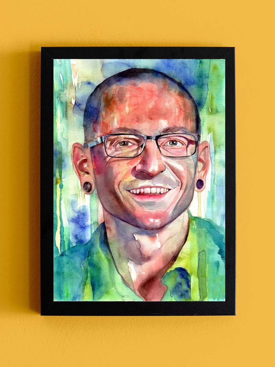 C. Bennington Portrait… Portrait Watercolor Müzik Poster Tablo Siyah Çerçeveli Yüksek Kalite Müzik Duvar Tablo