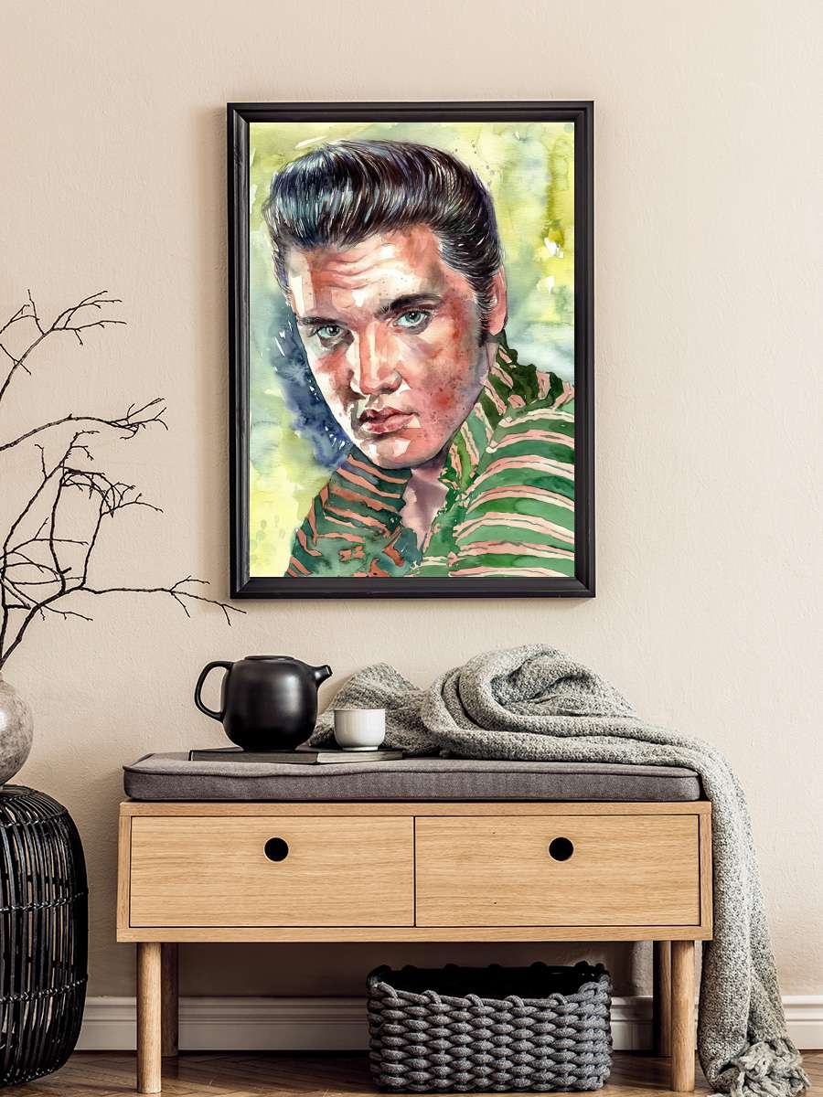 E. Presley Portrait Watercolor Müzik Poster Tablo Siyah Çerçeveli Yüksek Kalite Müzik Duvar Tablo