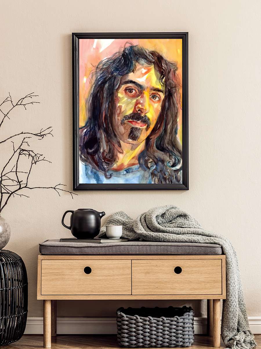 F. Zappa Portrait Watercolor Müzik Poster Tablo Siyah Çerçeveli Yüksek Kalite Müzik Duvar Tablo