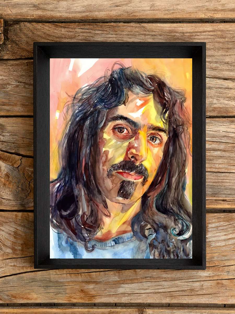 F. Zappa Portrait Watercolor Müzik Poster Tablo Siyah Çerçeveli Yüksek Kalite Müzik Duvar Tablo