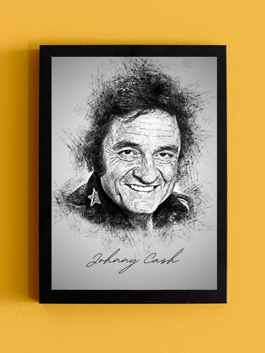 Johnny C. Sketch Müzik Poster Tablo Siyah Çerçeveli Yüksek Kalite Müzik Duvar Tablo