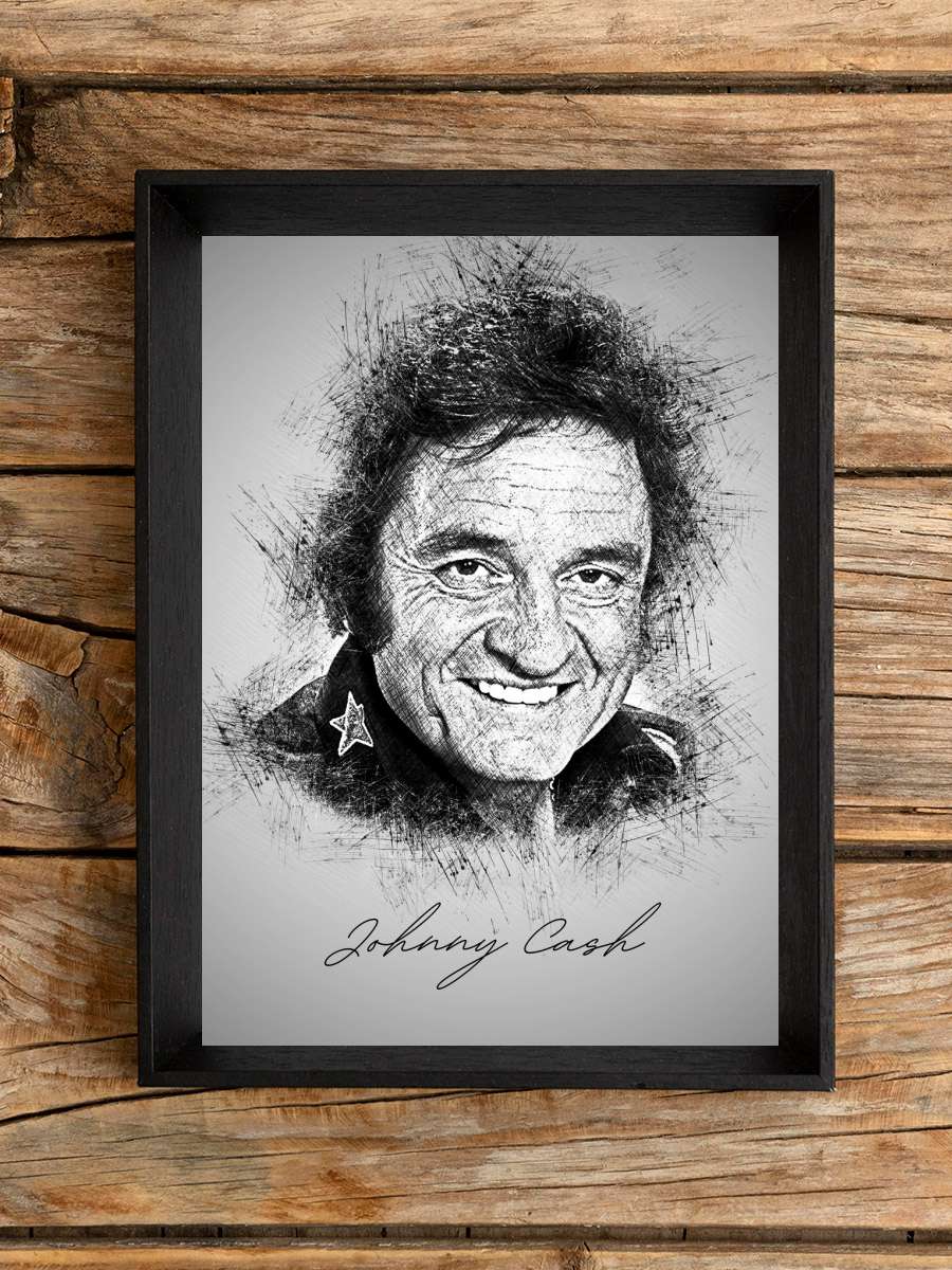 Johnny C. Sketch Müzik Poster Tablo Siyah Çerçeveli Yüksek Kalite Müzik Duvar Tablo