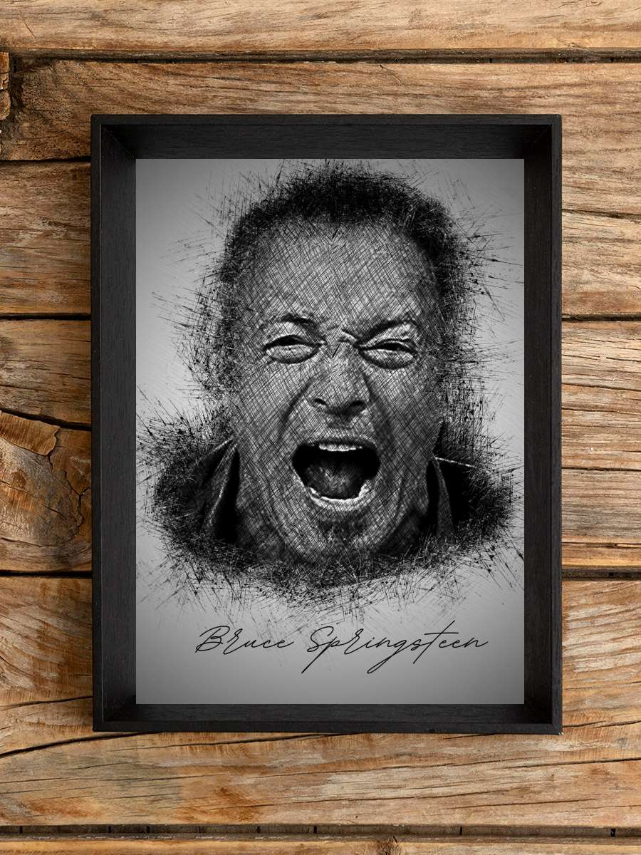 B. Springsteen Sketch Müzik Poster Tablo Siyah Çerçeveli Yüksek Kalite Müzik Duvar Tablo