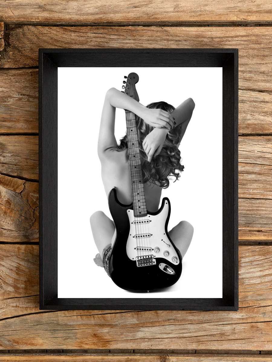 Lady And The Strat Müzik Poster Tablo Siyah Çerçeveli Yüksek Kalite Müzik Duvar Tablo