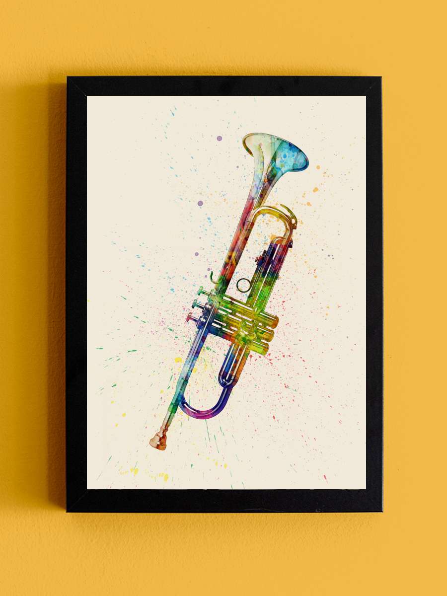 Trumpet Abstract Watercolor Müzik Poster Tablo Siyah Çerçeveli Yüksek Kalite Müzik Duvar Tablo