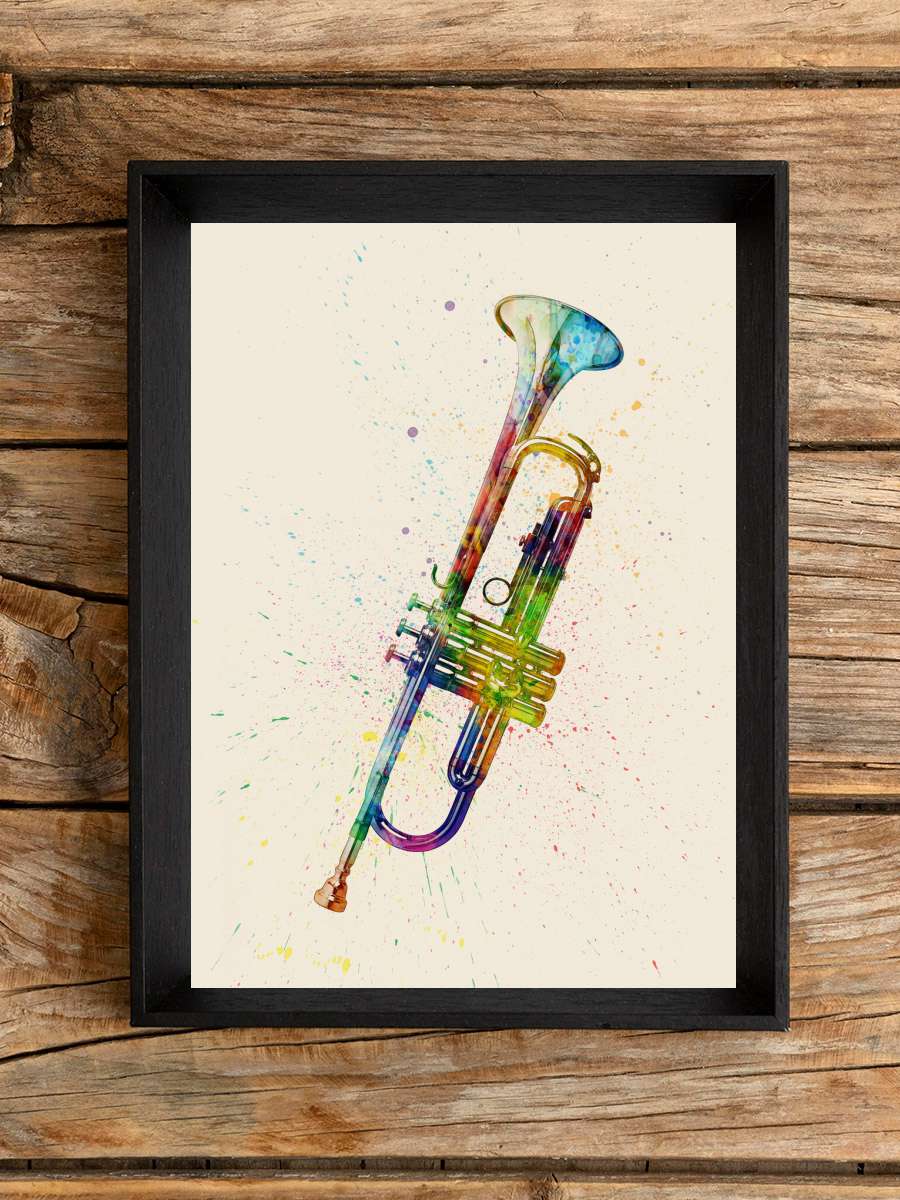 Trumpet Abstract Watercolor Müzik Poster Tablo Siyah Çerçeveli Yüksek Kalite Müzik Duvar Tablo