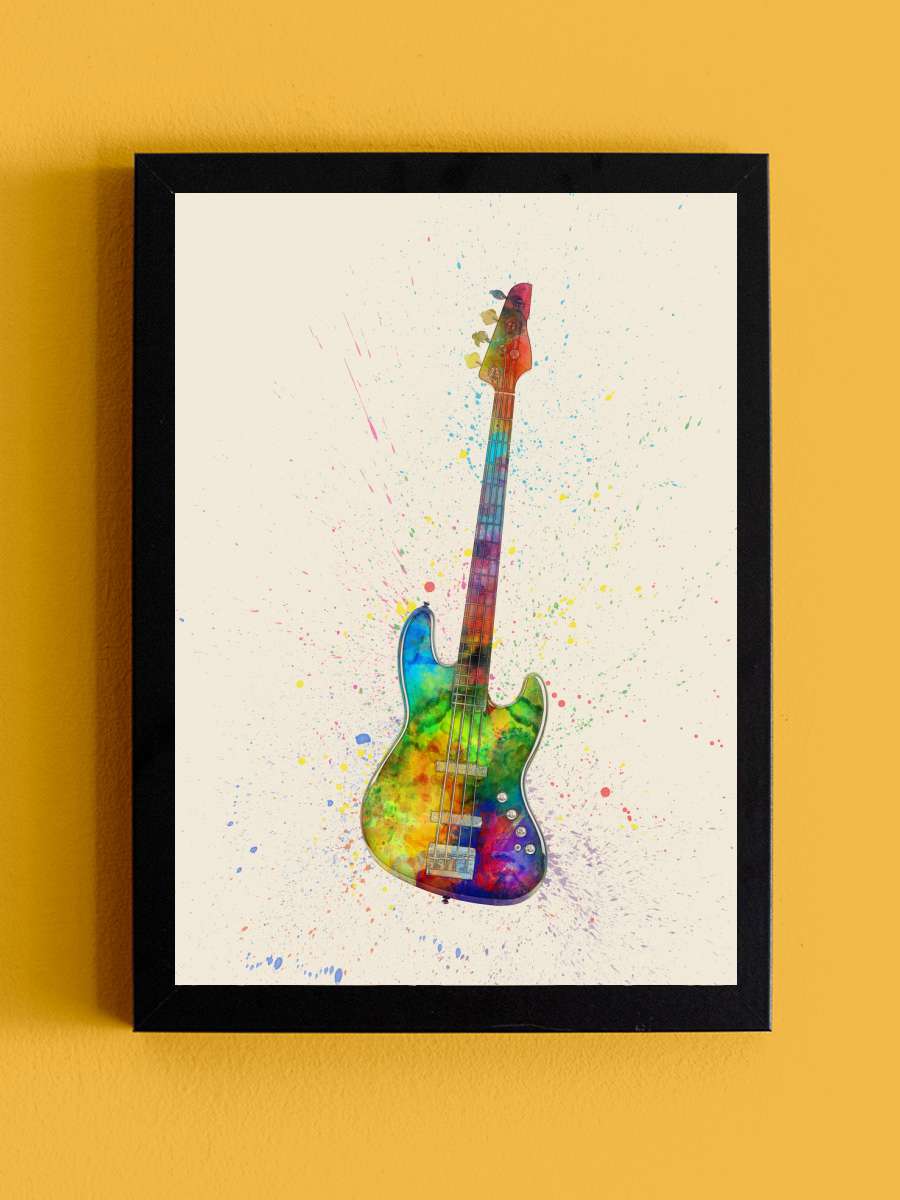 Electric Bass Guitar Abstract… Abstract Watercolor Müzik Poster Tablo Siyah Çerçeveli Yüksek Kalite Müzik Duvar Tablo