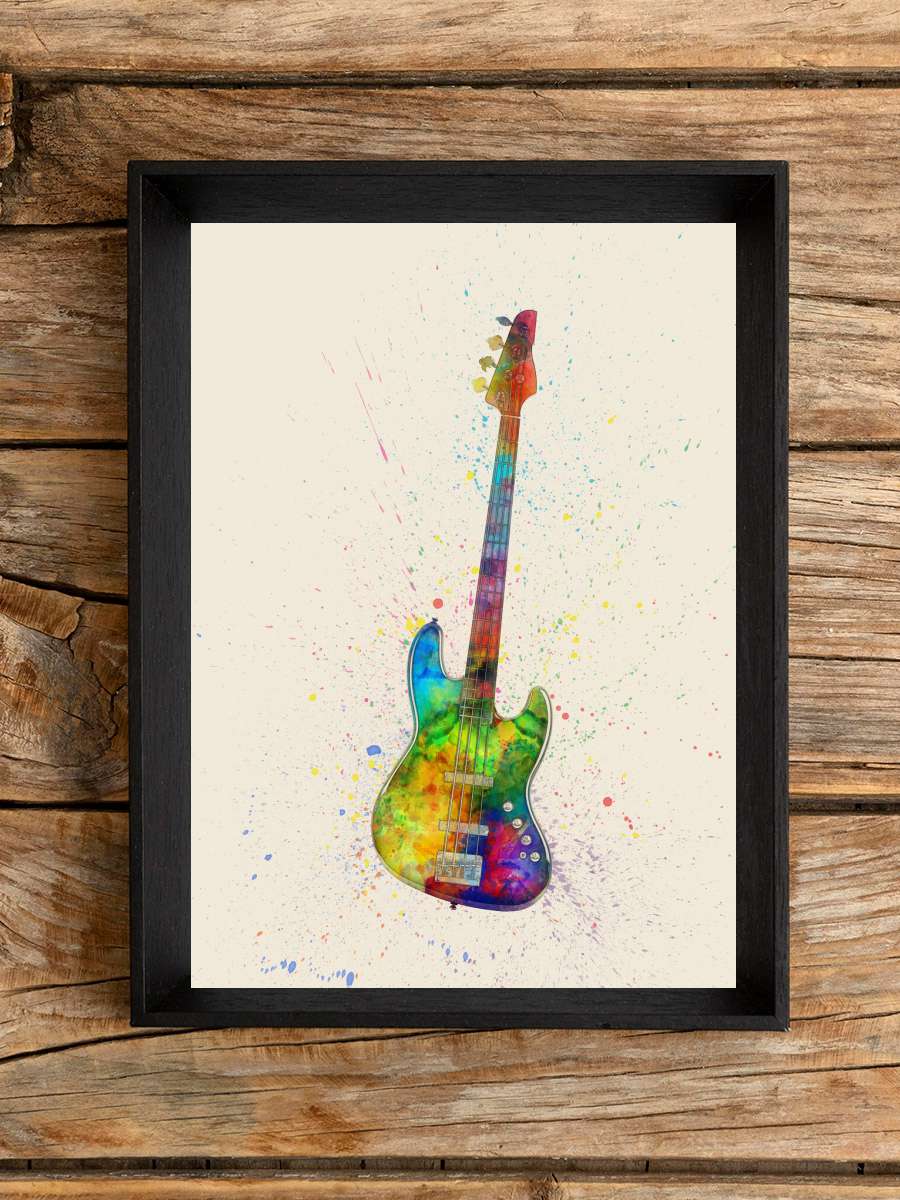 Electric Bass Guitar Abstract… Abstract Watercolor Müzik Poster Tablo Siyah Çerçeveli Yüksek Kalite Müzik Duvar Tablo