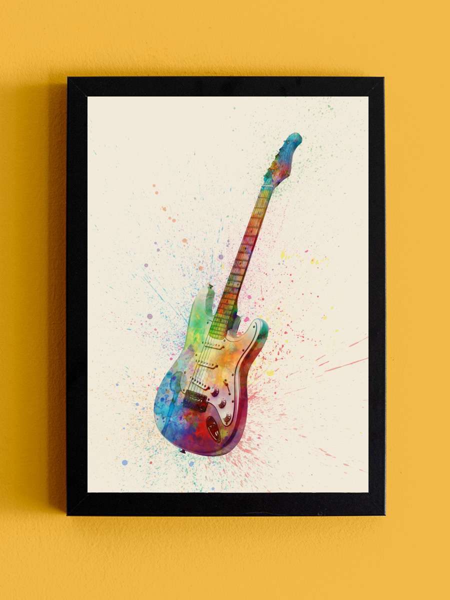 Electric Guitar Abstract… Abstract Watercolor Müzik Poster Tablo Siyah Çerçeveli Yüksek Kalite Müzik Duvar Tablo