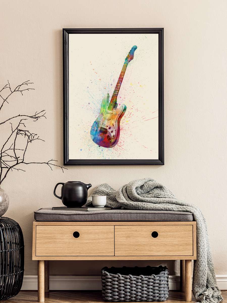 Electric Guitar Abstract… Abstract Watercolor Müzik Poster Tablo Siyah Çerçeveli Yüksek Kalite Müzik Duvar Tablo