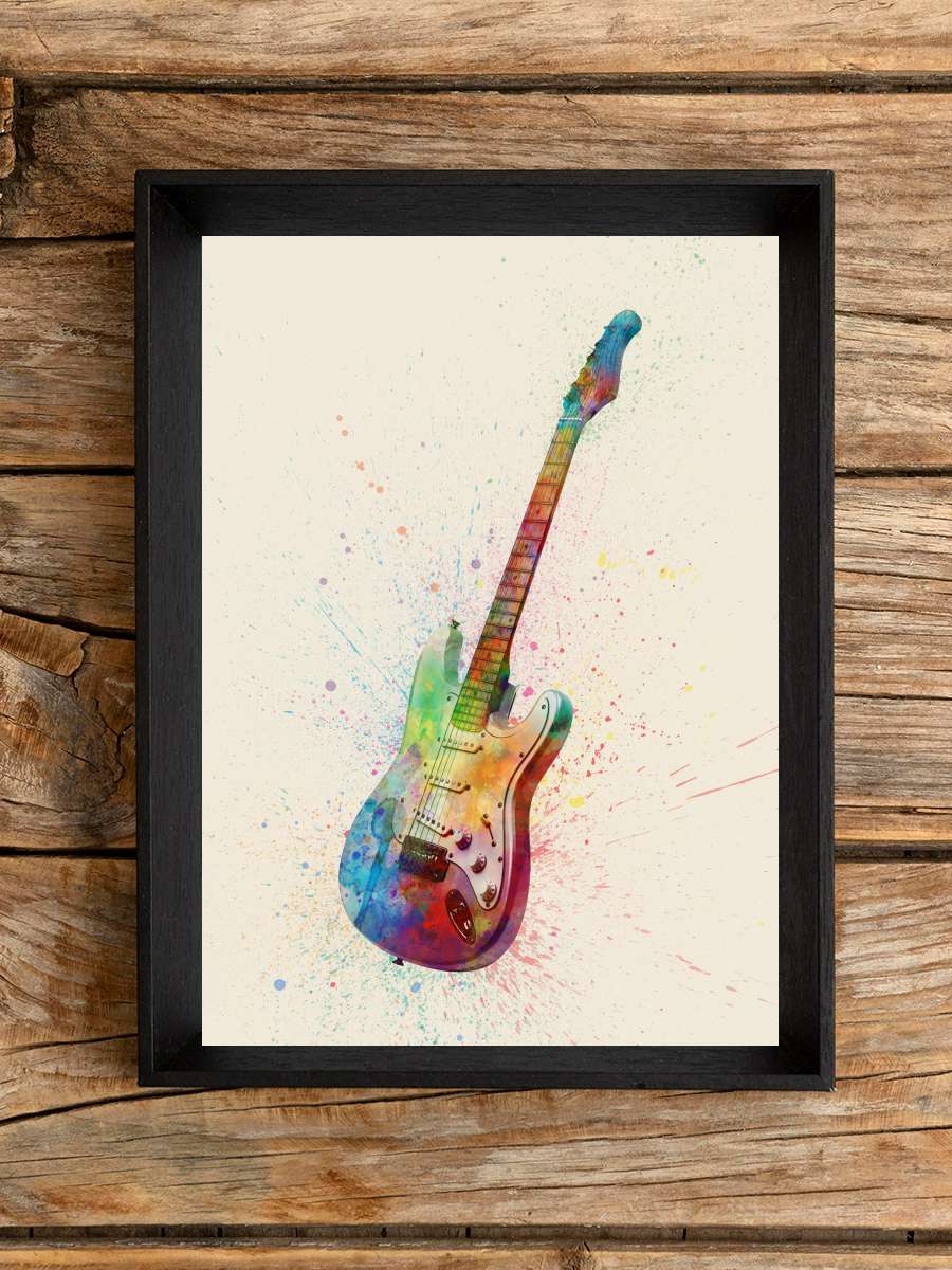 Electric Guitar Abstract… Abstract Watercolor Müzik Poster Tablo Siyah Çerçeveli Yüksek Kalite Müzik Duvar Tablo