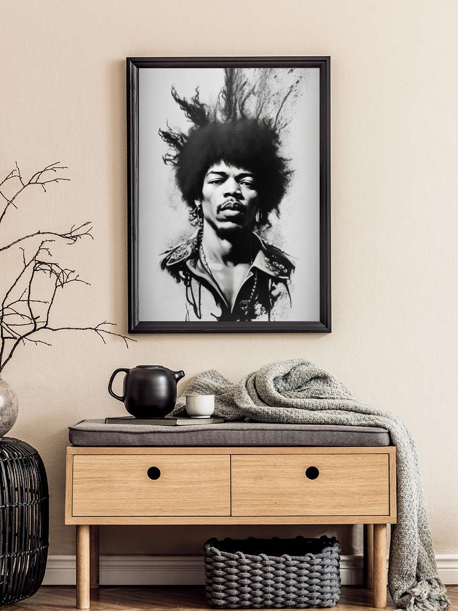 Jimi Hendrix Splash Müzik Poster Tablo Siyah Çerçeveli Yüksek Kalite Müzik Duvar Tablo